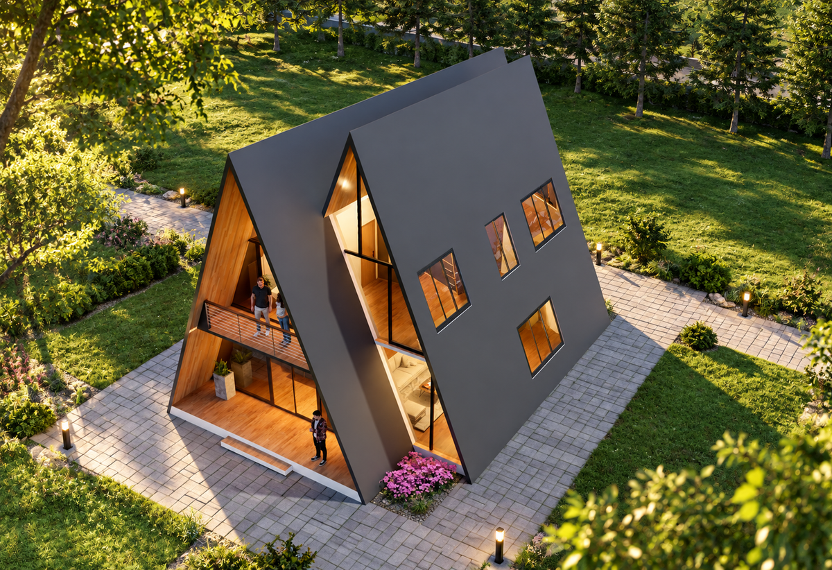 Twinspire 3BHK A-Frame House Plan: 2007 Sq Ft Design Pack (PDF, CAD, 3D Renders)