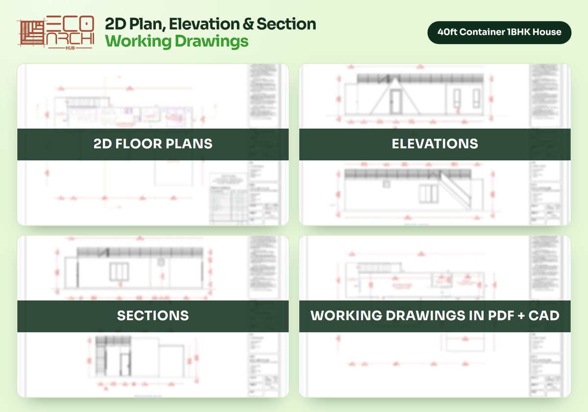 40 ft Container 1BHK House Plan with A-Frame Sit-Out: 700 Sq Ft Design Pack (PDF, CAD, 3D Renders)