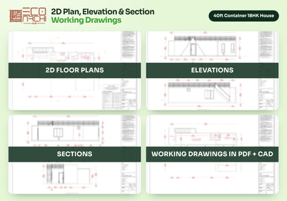 40 ft Container 1BHK House Plan with A-Frame Sit-Out: 700 Sq Ft Design Pack (PDF, CAD, 3D Renders)