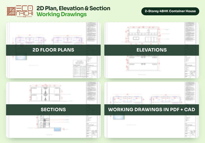 2-Storey 4BHK Container House Plan: 1280 Sq Ft Design Pack (PDF, CAD, 3D Renders)