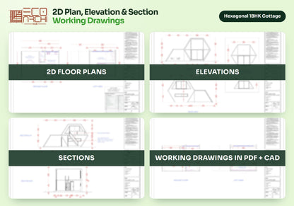 Hexagonal 1BHK Cottage House Plan: 1051 Sq Ft LGSF Prefab Design Pack (PDF, CAD, 3D Renders)