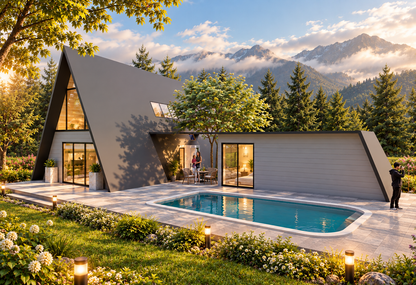 A-Frame 3BHK Courtyard House Plan: 2010 Sq Ft LGSF Design Pack (PDF, CAD, 3D Renders)