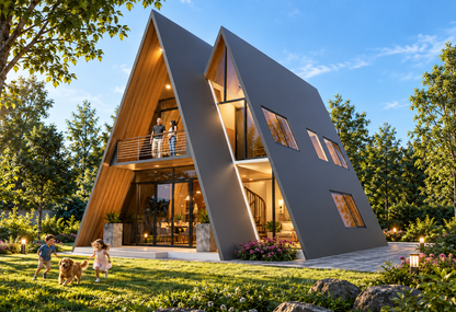 Twinspire 3BHK A-Frame House Plan: 2007 Sq Ft Design Pack (PDF, CAD, 3D Renders)