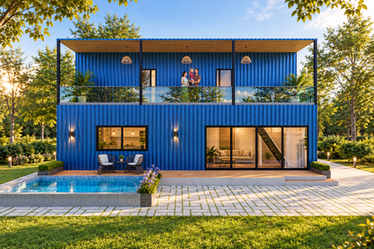 2-Storey 4BHK Container House Plan: 1280 Sq Ft Design Pack (PDF, CAD, 3D Renders)